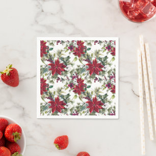 Watercolor Poinsettia Pattern Napkins