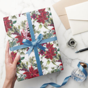 Watercolor Poinsettia Pattern Wrapping Paper