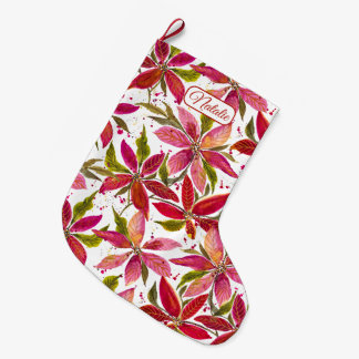 Watercolor Poinsettia Personalized Flora 2-Sided Large Christmas Stocking