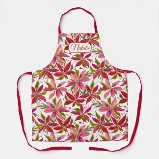 Watercolor Poinsettia Personalized Flora Apron