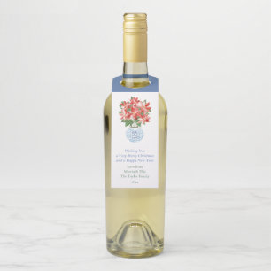 Watercolor Poinsettia Red Green Happy Holidays Bottle Hanger Tag