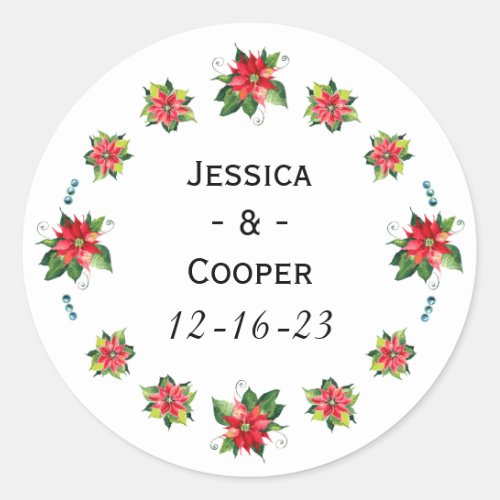 Watercolor Poinsettia _ Wedding Circle Sticker