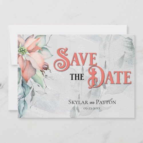 Watercolor Poinsettia Winter Holiday  Save The Date