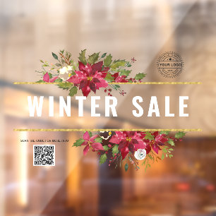 Watercolor poinsettia winter sale window decal