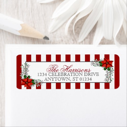 Watercolor Poinsettias Christmas Label