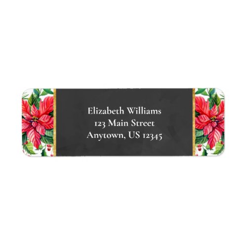 Watercolor Poinsettias Christmas Return Address Label