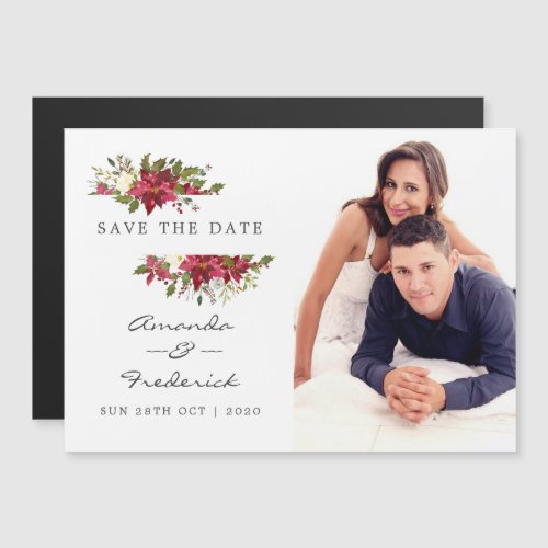 Watercolor Pointsetias Christmas Wedding Magnetic Invitation