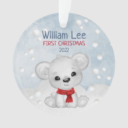 Watercolor Polar Bear Baby 1st First Christmas Ornament