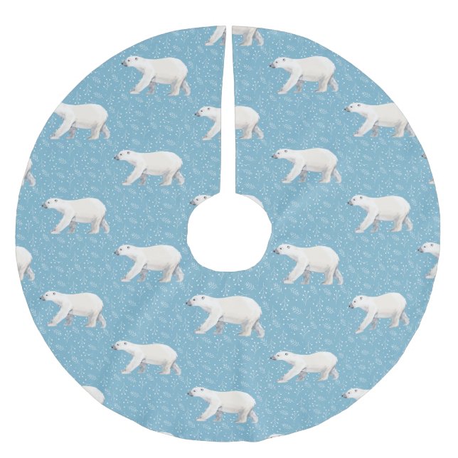Watercolor Polar Bear Brushed Polyester Tree Skirt (Front)