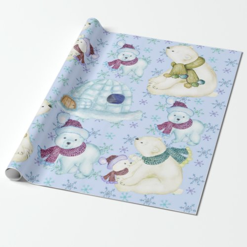 Watercolor Polar Bear Christmas Gift Wrap