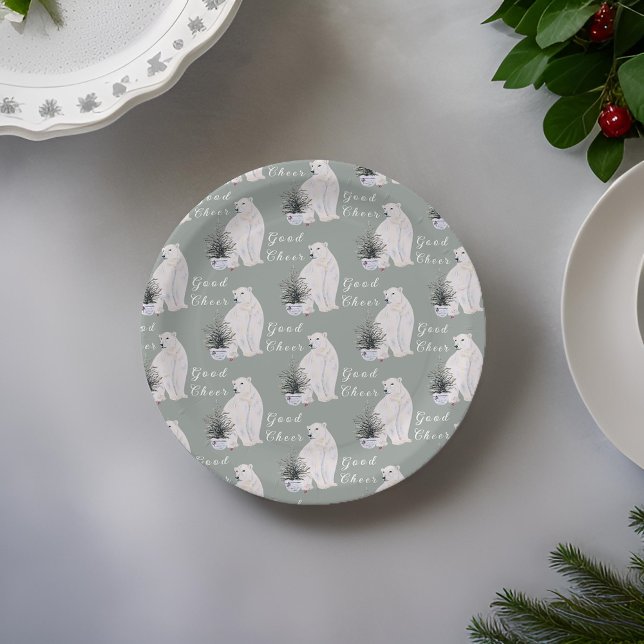 Watercolor Polar Bear Christmas Tree Pattern Paper Plates (Creator Uploaded)
