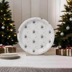 Watercolor Polar Bear Christmas Tree Pattern Paper Plates