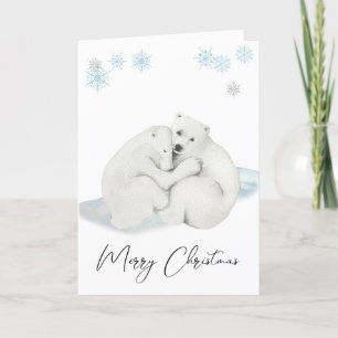 Watercolor Polar Bear Cubs Merry Christmas Holiday Card