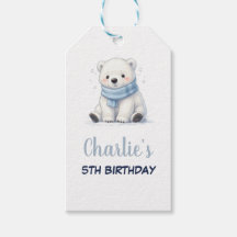 Watercolor Polar Bear in Scarf Winter Birthday