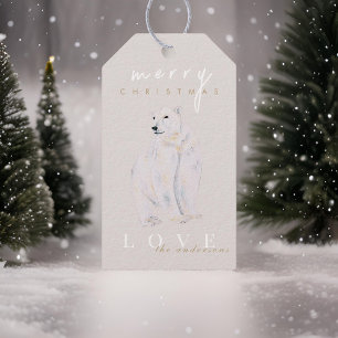 Watercolor Polar Bear Modern Merry Christmas Gift Tags