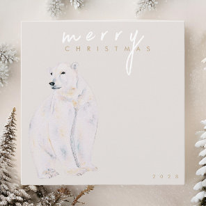 Watercolor Polar Bear Modern Merry Christmas Holiday Card