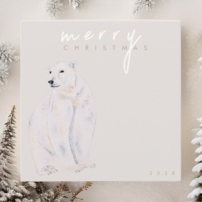 Watercolor Polar Bear Modern Merry Christmas Holiday Card (Creator Uploaded)