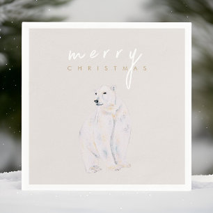 Watercolor Polar Bear Modern Merry Christmas Napkins