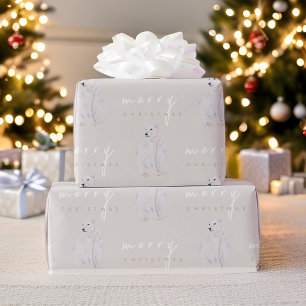 Watercolor Polar Bear Modern Typography Christmas Wrapping Paper
