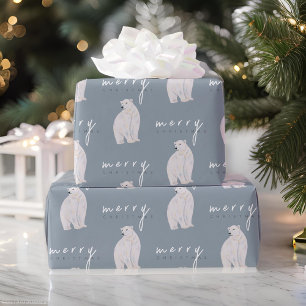Watercolor Polar Bear Modern Typography Christmas Wrapping Paper