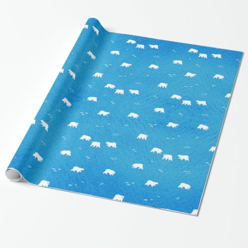 Watercolor Polar Bear Pattern in Blue Wrapping Paper