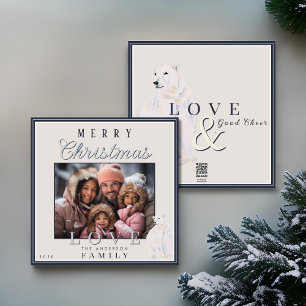 Watercolor Polar Bear Typography Christmas Photo Holiday Card