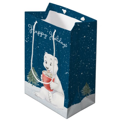 Watercolor Polar Bear With Hot Cocoa Medium Gift Bag