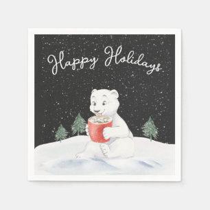 Watercolor Polar Bear With Hot Cocoa Napkins