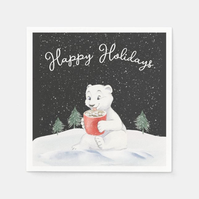 Watercolor Polar Bear With Hot Cocoa Napkins (Front)