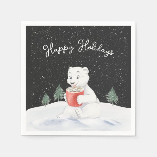 Watercolor Polar Bear With Hot Cocoa Napkins