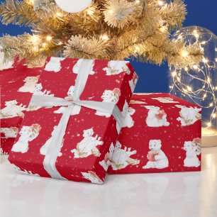 Watercolor Polar Bears In Snowflakes Wrapping Paper