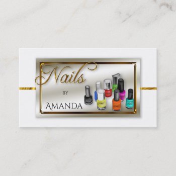 Watercolor Polish Nail Salon | Stylist Faux Gold Business Card by hhbusiness at Zazzle