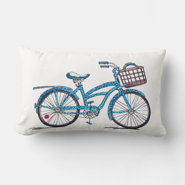 Watercolor Polka Dot Bicycle Lumbar Pillow (Front)
