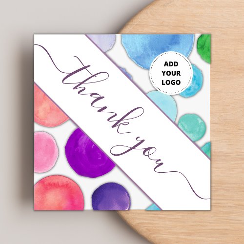 Watercolor Polka Dot Colorful Thank You  Logo  Square Business Card