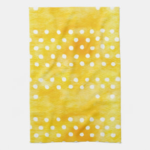 Watercolor Polka Dot - Earthy Yellow and White (1) Kitchen Towel