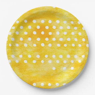 Watercolor Polka Dot - Earthy Yellow and White (1) Paper Plates