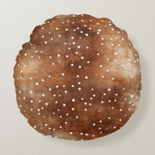 Watercolor Polka Dot in Coffee Brown and White (2) Round Pillow