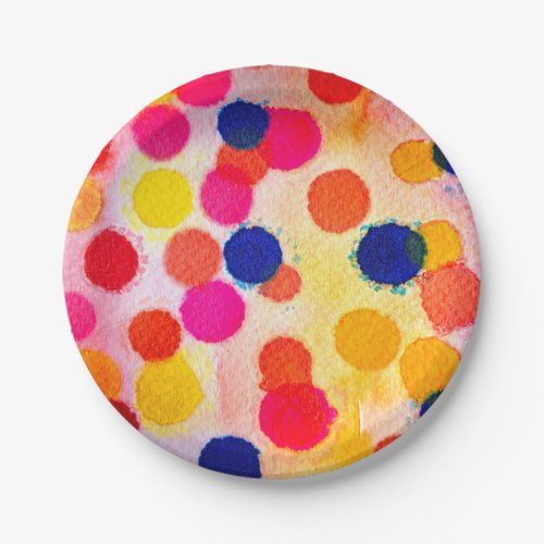 Watercolor polka dots cute circles paper plates