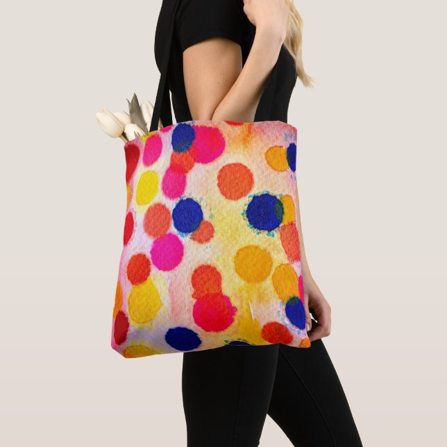 Watercolor polka dots cute circles tote bag (Close Up)