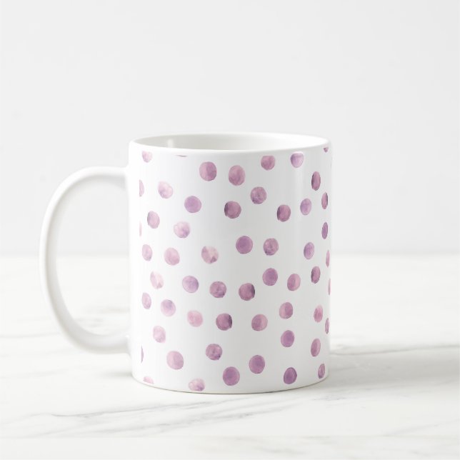 Watercolor polka dots, pink geometric background. coffee mug (Left)