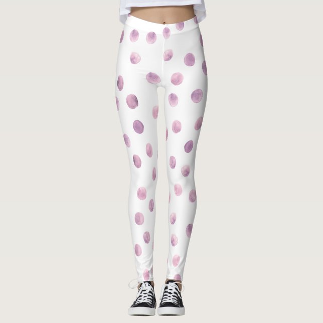 Watercolor polka dots, pink geometric background. leggings (Front)