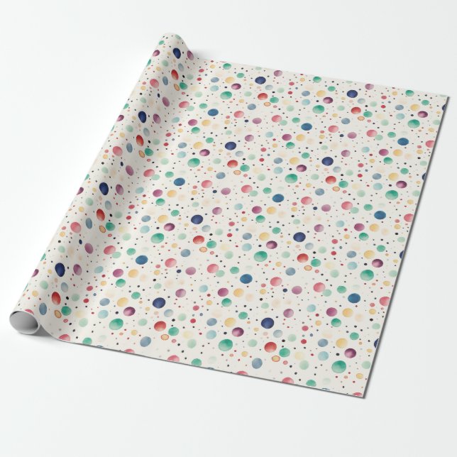 Watercolor Polka Dots Wrapping Paper (Unrolled)