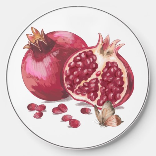 Watercolor Pomegranate Fruit and Butterfly  Wireless Charger