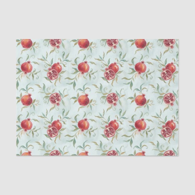 Watercolor Pomegranate Fruit and Leaves  Tissue Paper (Front)