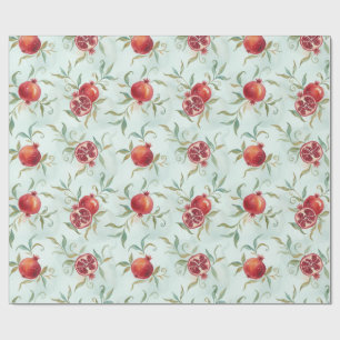 Watercolor Pomegranate Fruit and Leaves Wrapping Paper