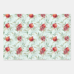 Watercolor Pomegranate Fruit and Leaves Wrapping Paper Sheets