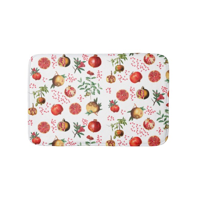 Watercolor Pomegranate Mediterranean Fruit Pattern Bath Mat (Front)