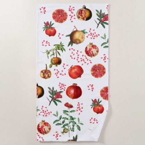 Watercolor Pomegranate Mediterranean Fruit Pattern Beach Towel