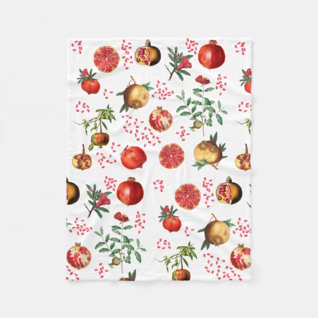 Watercolor Pomegranate Mediterranean Fruit Pattern Fleece Blanket (Front)