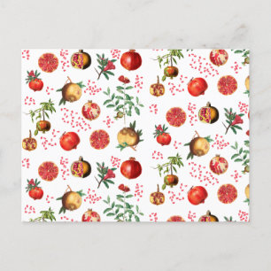 Watercolor Pomegranate Mediterranean Fruit Pattern Holiday Postcard